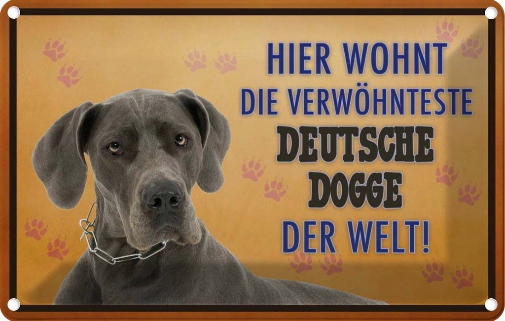 [LA-114014-1812] Blechschild 12x18 cm Hund hier wohnt Deutsche Dogge Tier Haustier