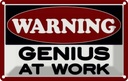 Blechschild 12x18 cm Warning Genius at work Warnschild Hinweisschild Sicherheit Vorsicht