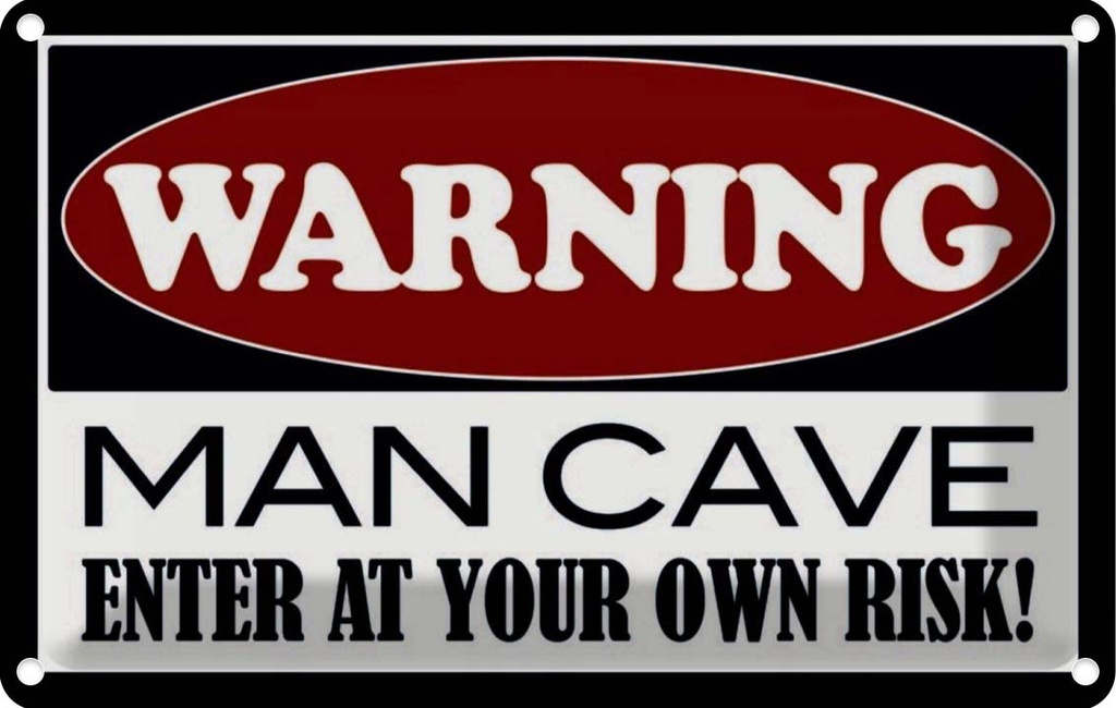 [LA-114030-1812] Blechschild 12x18 cm Warning man cave enter at your Warnschild Hinweisschild Sicherheit Vorsicht