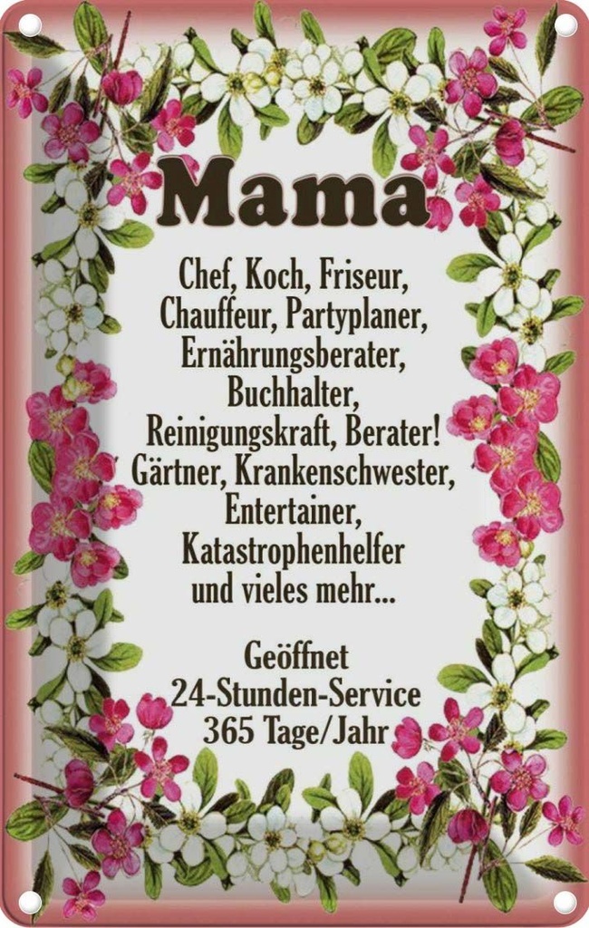 [LA-114040-1812] Blechschild 18x12 cm Mama Chef Koch Friseur Blumen Familie Freunde