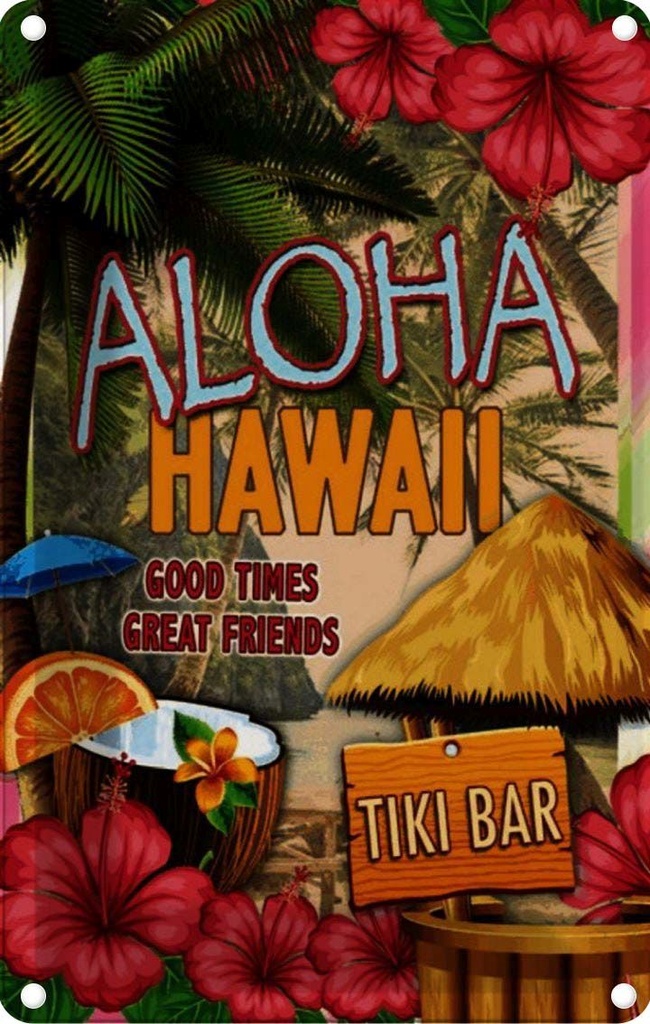 [LA-114046-1812] Blechschild 18x12 cm Hawaii Aloha Tiki Bar good times great Abenteuer Reisen