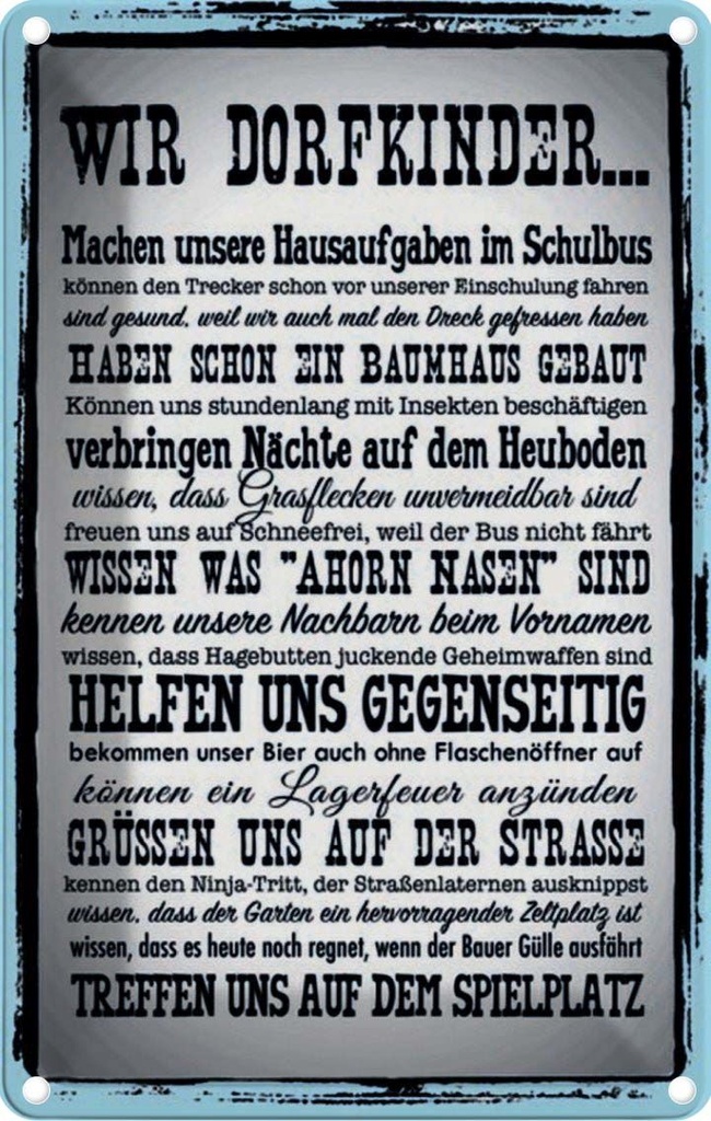 [LA-114099-1812] Blechschild 18x12 cm wir Dorfkinder Hausaufgaben Bus Spruch Zitat