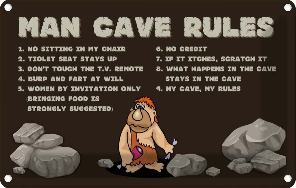 [LA-114103-1812] Blechschild 12x18 cm man cave rules Männer Regeln Frauen Spruch Zitat