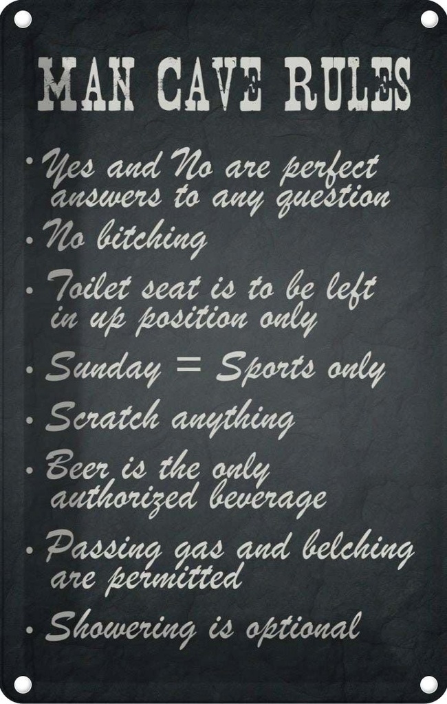 [LA-114104-1812] Blechschild 18x12 cm man cave rules Männer Regeln Frauen Spruch Zitat