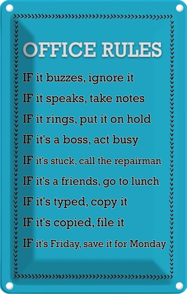 [LA-114111-1812] Blechschild 18x12 cm Office Rules Regeln Warnschild Hinweisschild Sicherheit Vorsicht