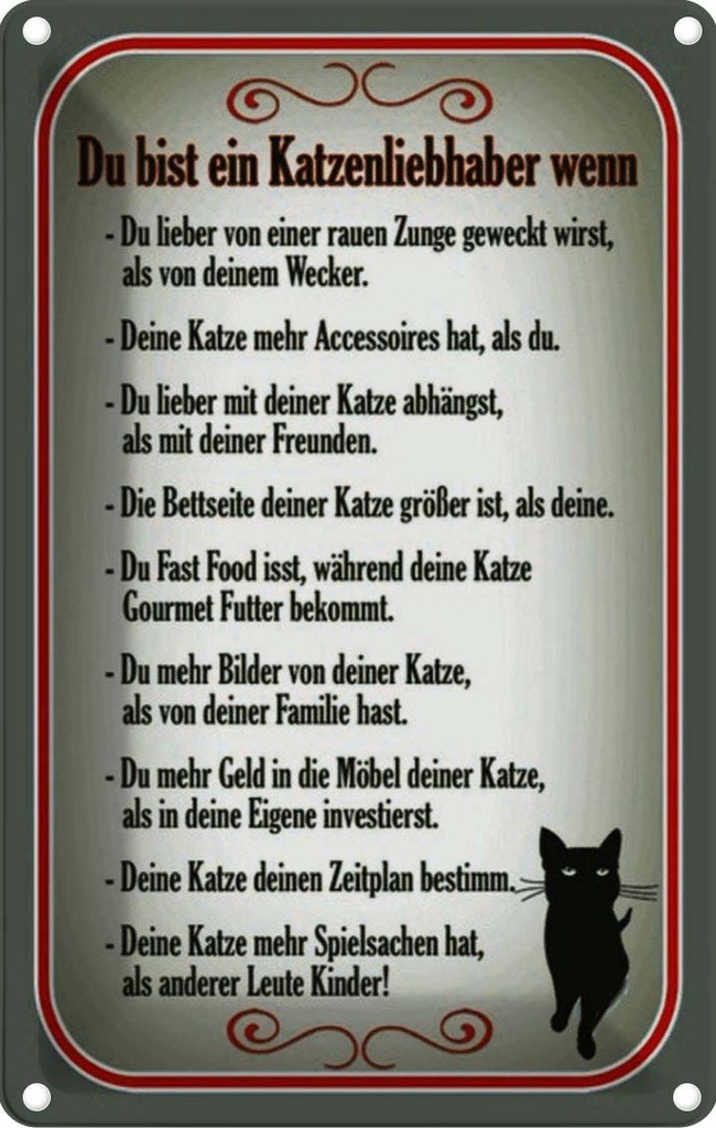[LA-114126-1812] Blechschild 18x12 cm du bist Katzenliebhaber wenn Dekoration Katze