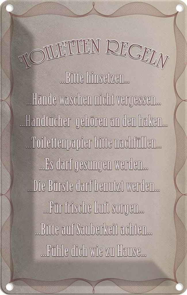 [LA-114151-1812] Blechschild 18x12 cm Toiletten Regeln bitte hinsetzen Warnschild Hinweisschild Sicherheit Vorsicht