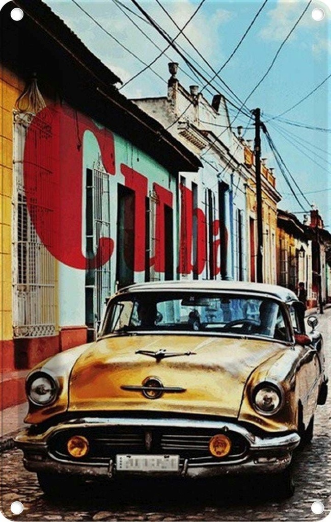 [LA-114160-1812] Blechschild 18x12 cm Cuba gelb Auto Garage Werkstatt