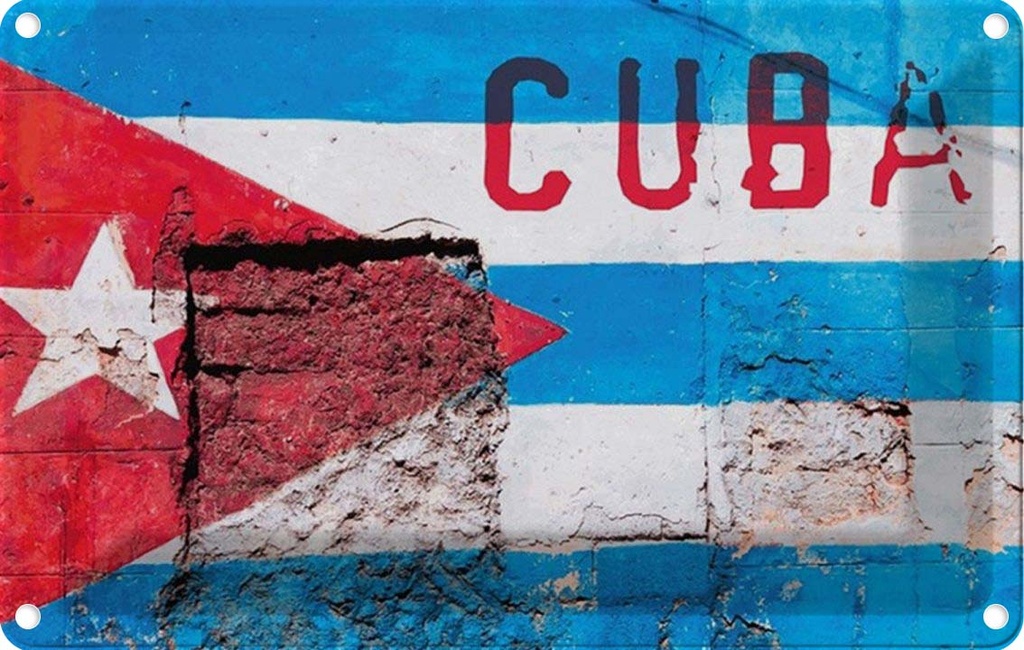 [LA-114165-1812] Blechschild 12x18 cm Cuba Fahne auf eine Mauer Flagge Wappen