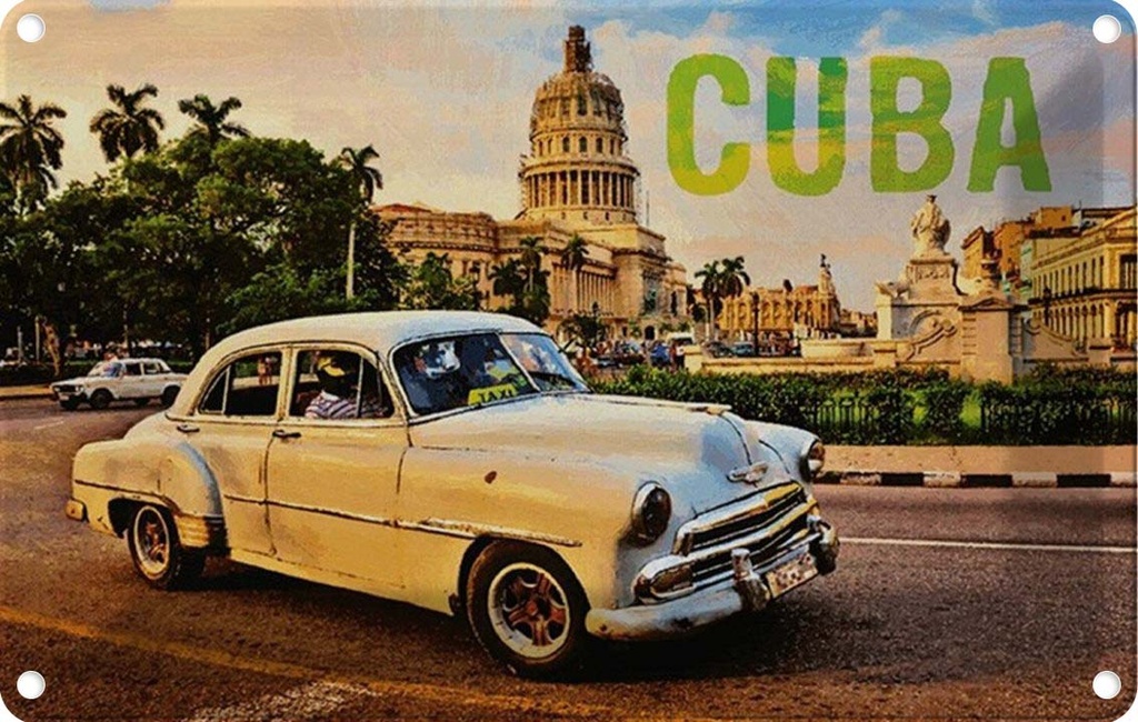 [LA-114166-1812] Blechschild 12x18 cm Cuba weiß Auto Garage Werkstatt