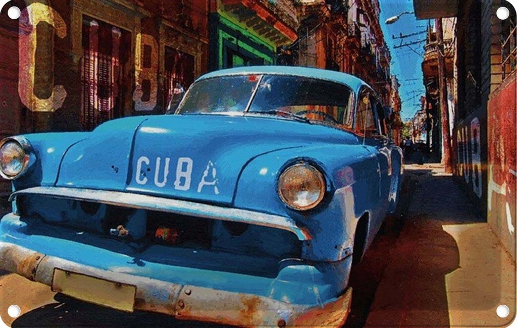 [LA-114170-1812] Blechschild 12x18 cm Cuba blaues Auto Garage Werkstatt