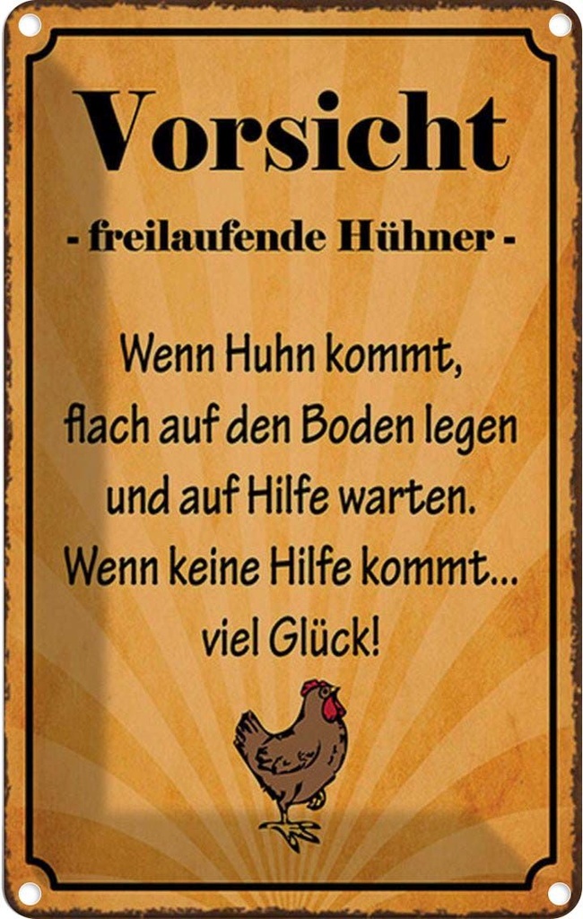 [LA-114240-1812] Blechschild 18x12 cm Vorsicht freilaufende Hühner Warnschild Hinweisschild Sicherheit