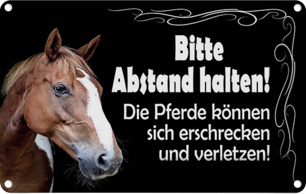[LA-114250-1812] Blechschild 12x18 cm bitte Abstand halten Pferde Warnschild Hinweisschild Sicherheit Vorsicht