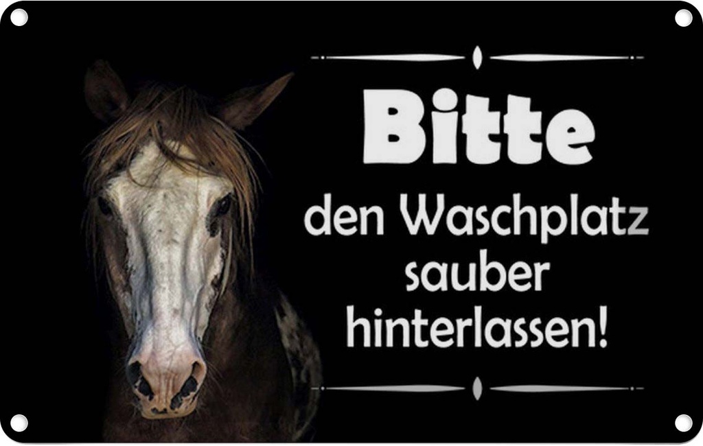 [LA-114254-1812] Blechschild 12x18 cm Pferde bitte Waschplatz sauber Warnschild Hinweisschild Sicherheit Vorsicht