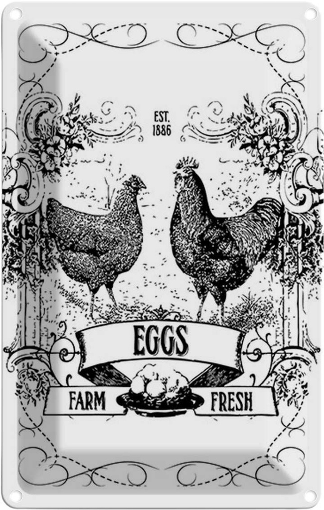 [LA-114283-1812] Blechschild 18x12 cm EGGS farm fresh est. 1886 Hofladen Marktstand Laden