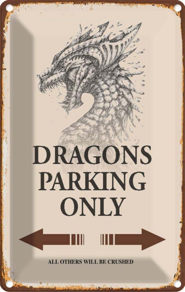 [LA-114297-1812] Blechschild 18x12 cm Dragons parking only Warnschild Hinweisschild Sicherheit Vorsicht