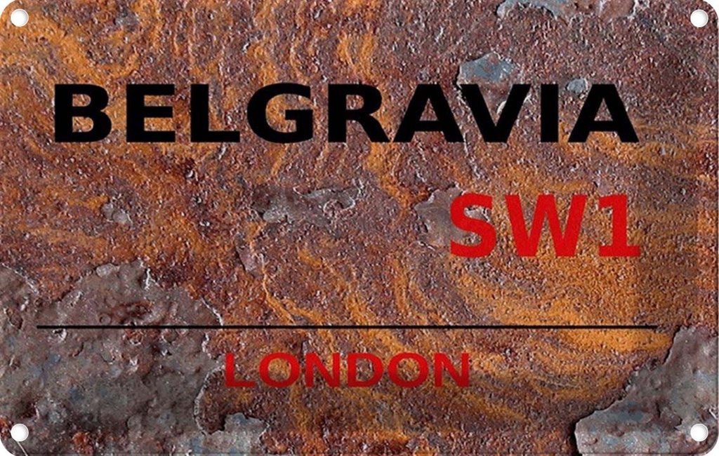 [LA-114317-1812] Blechschild 12x18 cm Street Belgravia SW1 Abenteuer Reisen England Urlaub