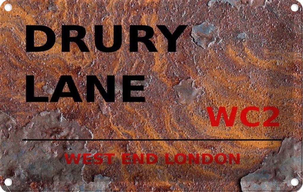 [LA-114339-1812] Blechschild 12x18 cm west end Drury Lane WC2 Abenteuer Reisen England Urlaub