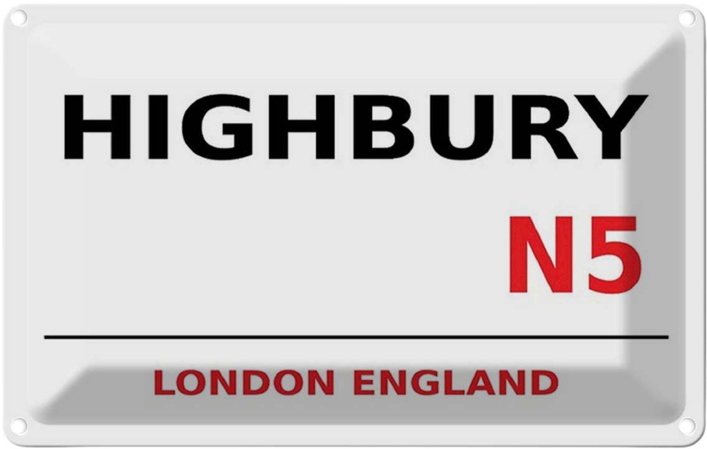 [LA-114340-1812] Blechschild 12x18 cm England Highbury N5 Abenteuer Reisen Urlaub