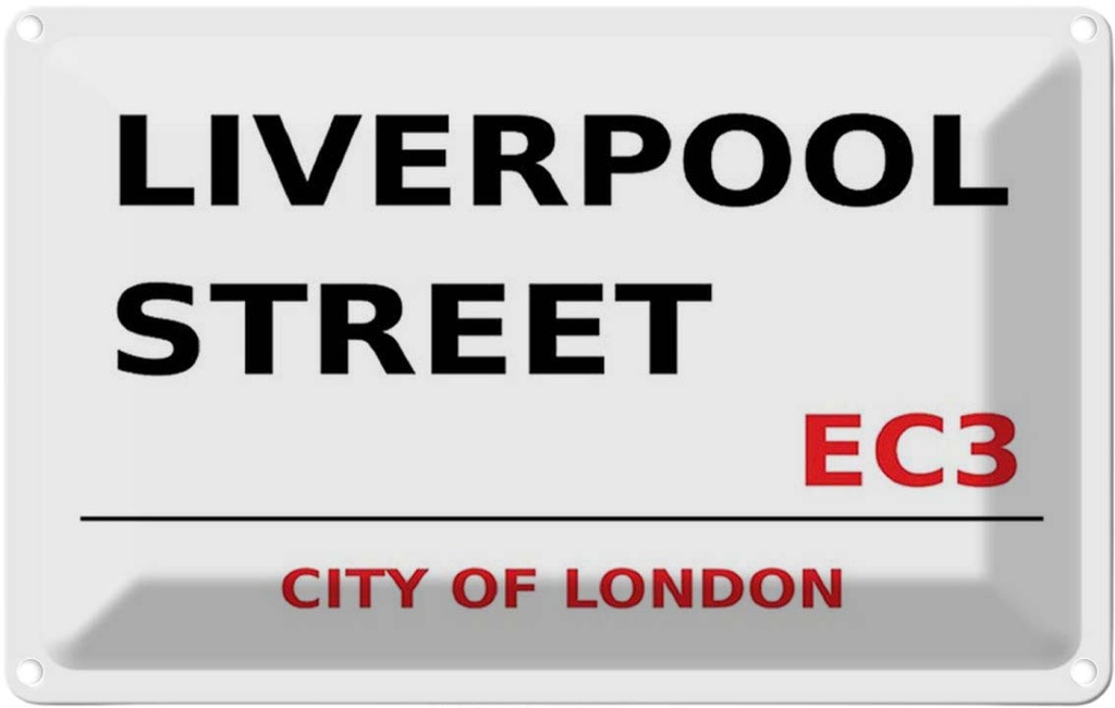 [LA-114358-1812] Blechschild 12x18 cm City Liverpool Street EC3 Abenteuer Reisen Straße Stadt Urlaub