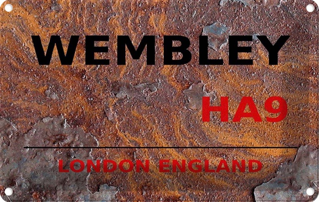 [LA-114421-1812] Blechschild 12x18 cm England Wembley HA9 rust Abenteuer Reisen Urlaub