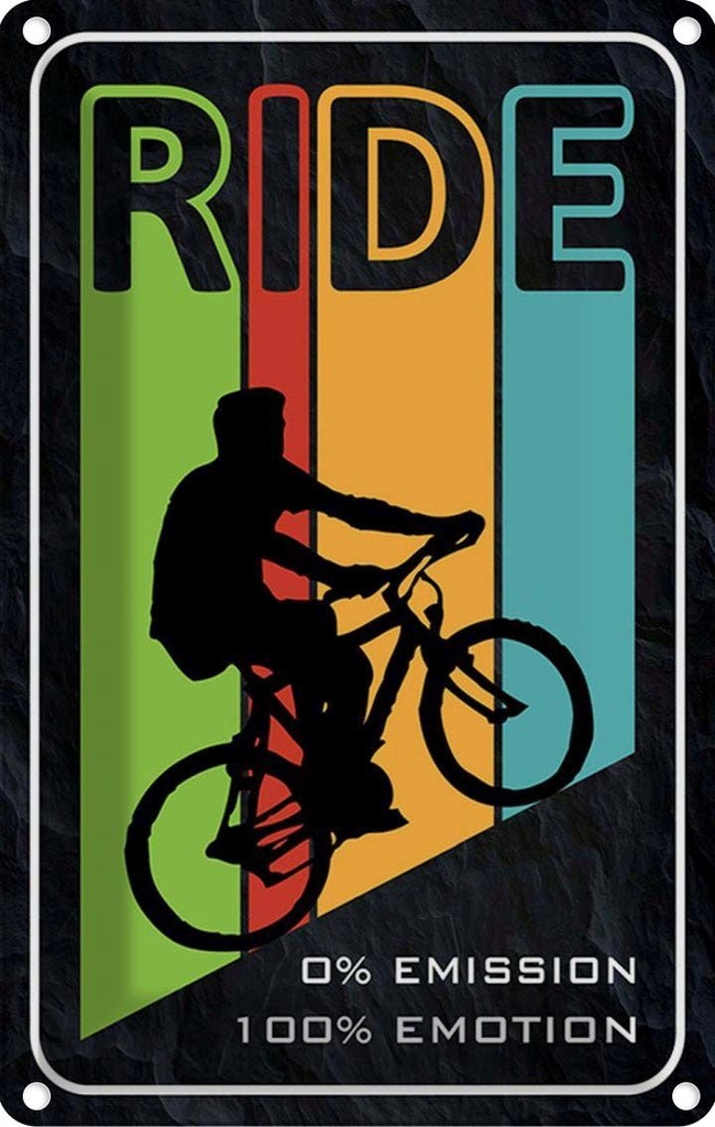 [LA-114454-1812] Blechschild 18x12 cm Ride Bike Fahrrad 0% Emission Warnschild Hinweisschild Sicherheit Vorsicht