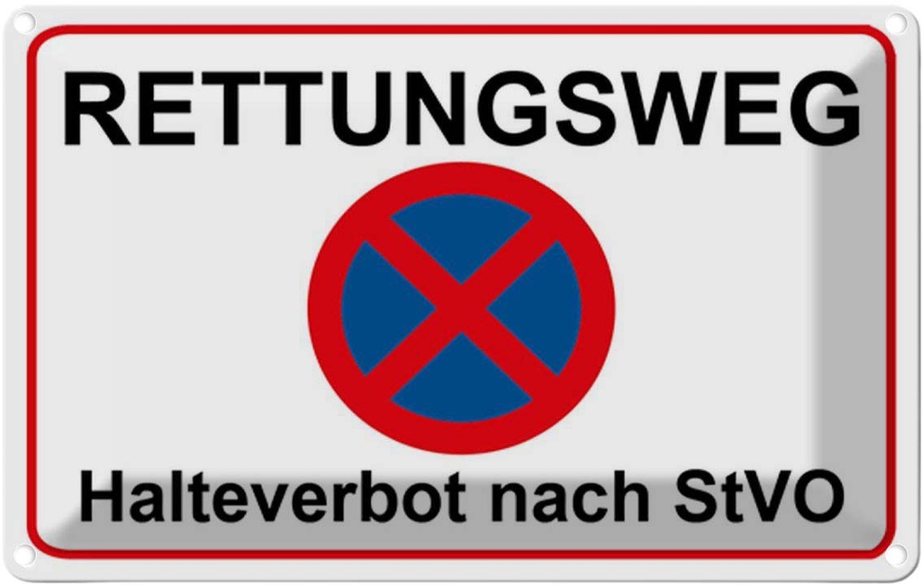 [LA-114533-1812] Blechschild 12x18 cm Rettungsweg Halteverbot nach StVO Warnschild Hinweisschild Sicherheit Vorsicht