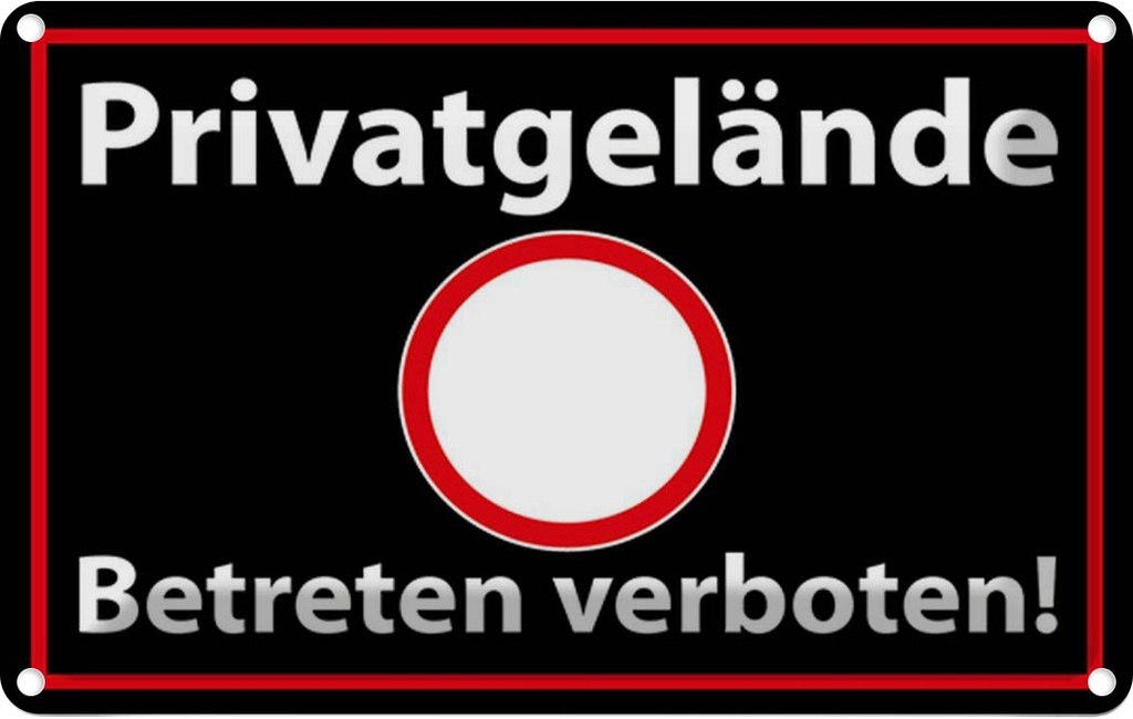 [LA-114543-1812] Blechschild 12x18 cm Privatgelände schwarzes Warnschild Hinweisschild Sicherheit Vorsicht