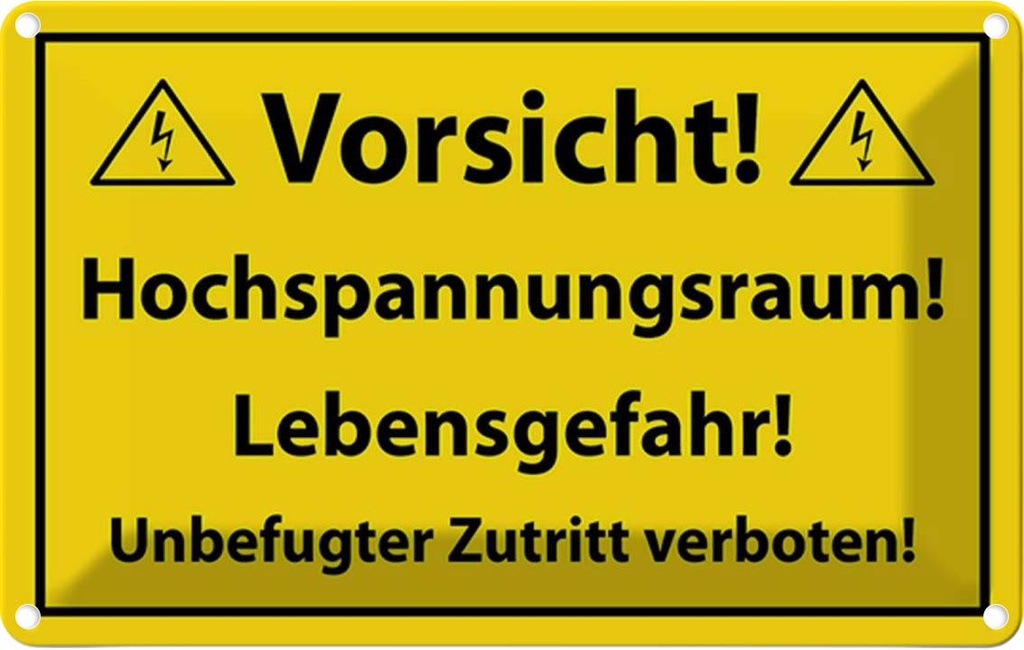 [LA-114558-1812] Blechschild 12x18 cm Vorsicht Hochspannungsraum Warnschild Hinweisschild Sicherheit