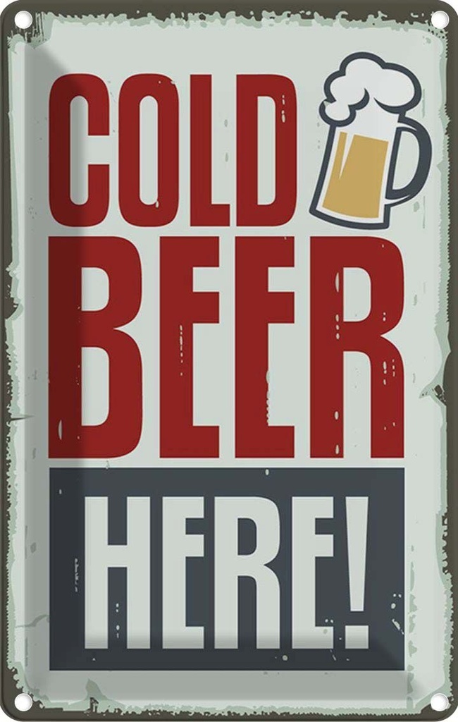 [LA-114579-1812] Blechschild 18x12 cm Alkohol Cold beer here Bier Essen Trinken Bar Club