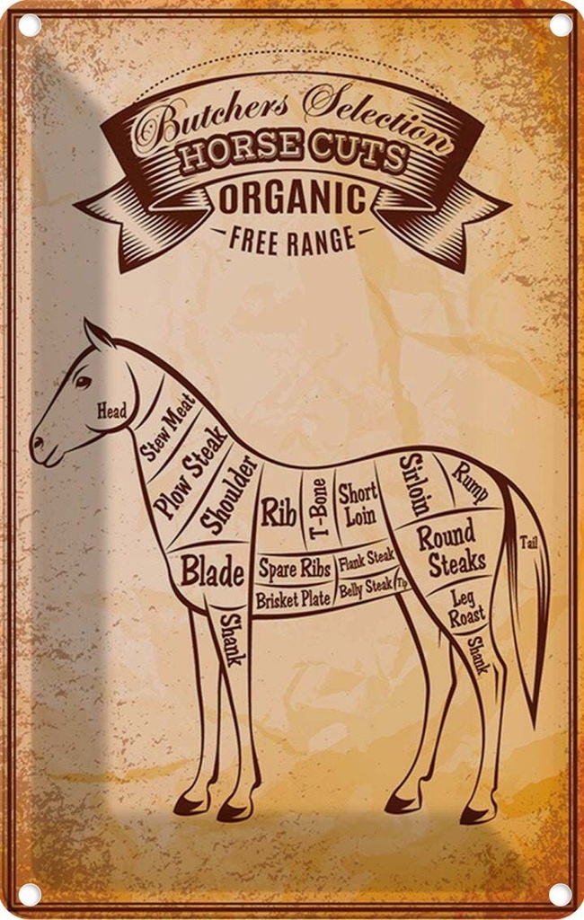 [LA-114603-1812] Blechschild 18x12 cm Pferd Horse cuts Organic Metzgerei Tier Haustier
