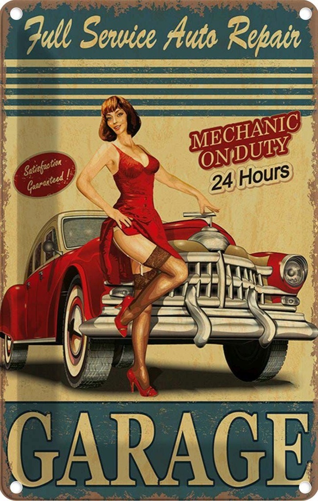 [LA-114618-1812] Blechschild 18x12 cm Pinup Garage Full Service Auto Repair Pin Up