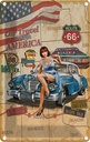 Blechschild 18x12 cm Pinup Car Travel trough America Pin Up