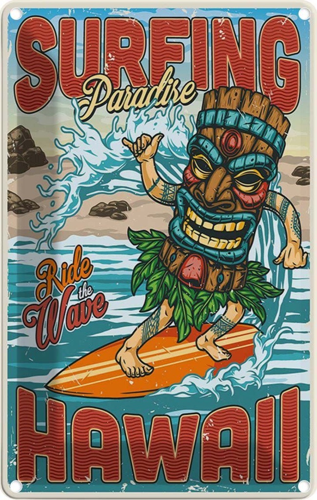 [LA-114627-1812] Blechschild 18x12 cm Surfing Paradise Hawaii Sommer Sport Amerika USA