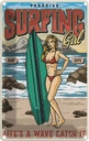 Blechschild 18x12 cm Pinup Surfing Girl Paradise Sommer Pin Up