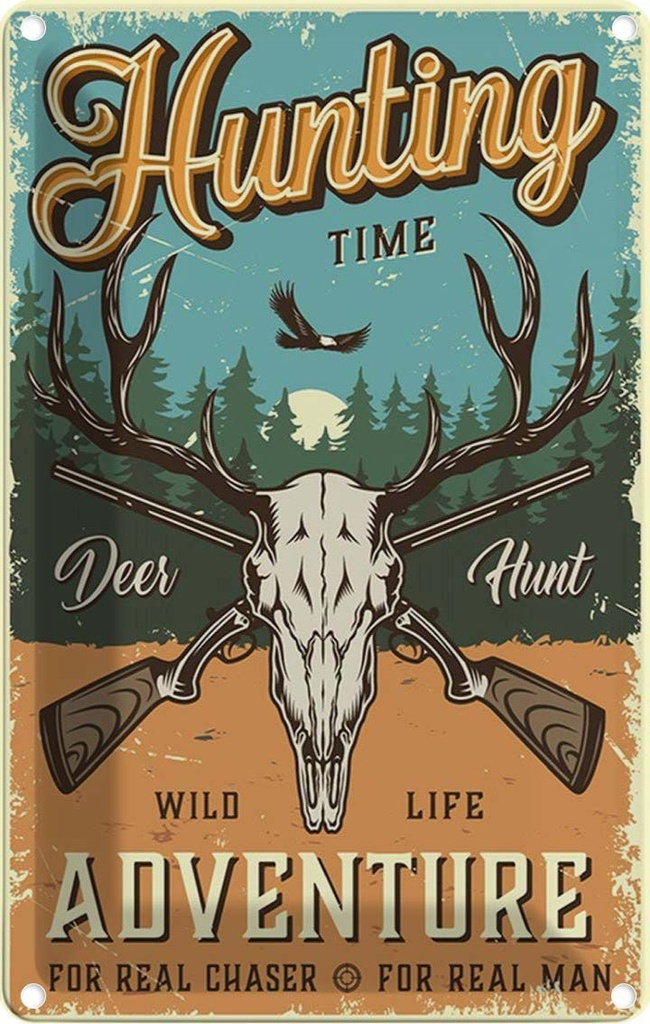 [LA-114639-1812] Blechschild 18x12 cm Hunting Time Adventure Abenteuer Reisen