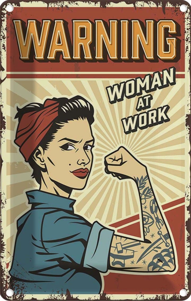 [LA-114671-1812] Blechschild 18x12 cm Pinup warning women at work Frau Pin Up