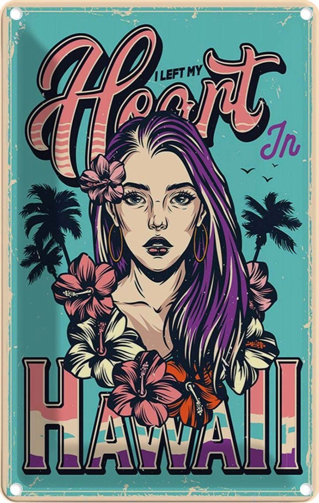 [LA-114680-1812] Blechschild 18x12 cm Pinup Hawaii i left my heart Pin Up