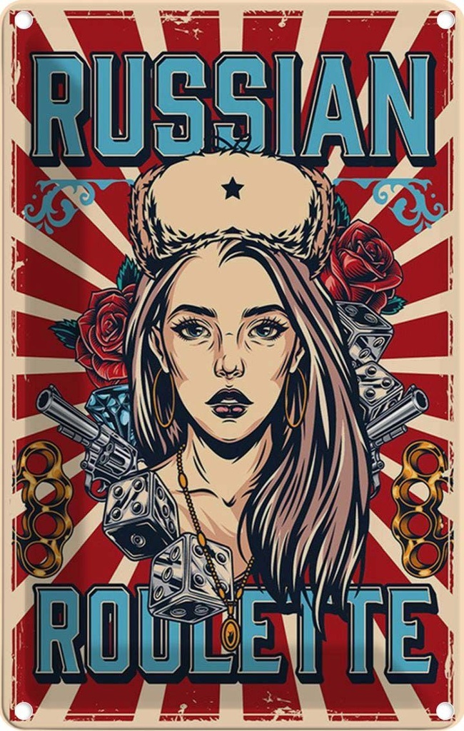 [LA-114682-1812] Blechschild 18x12 cm Pinup russian roulette Pin Up
