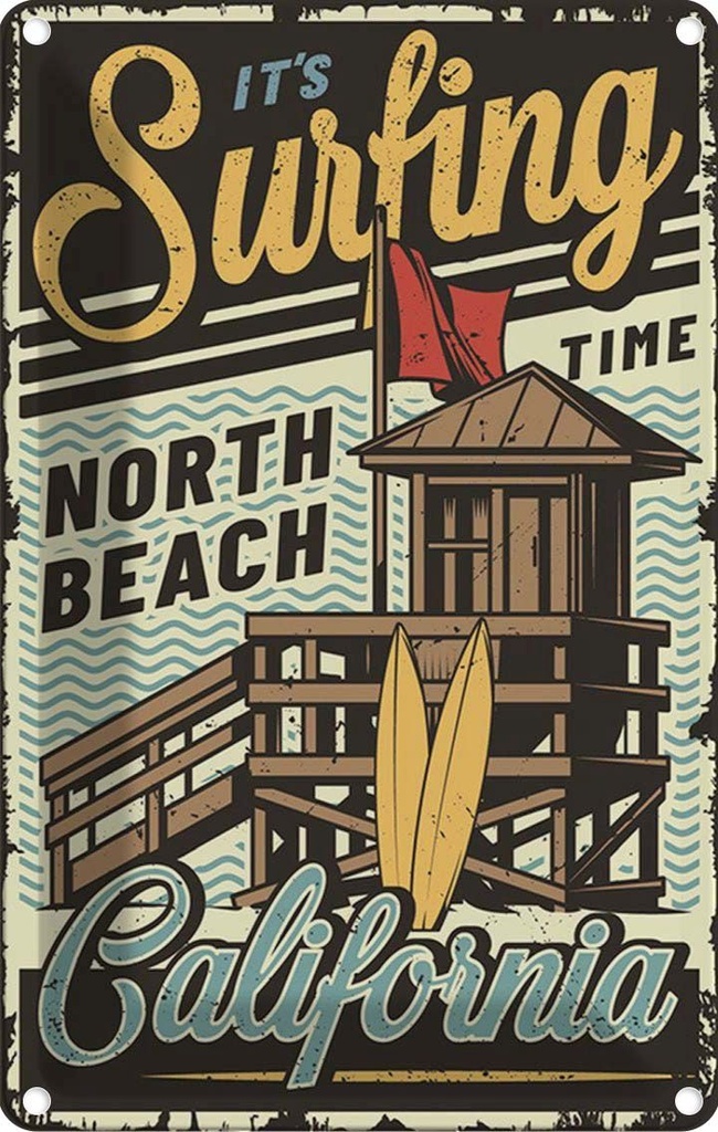 [LA-114688-1812] Blechschild 18x12 cm California ist Surfing time north beach Amerika USA
