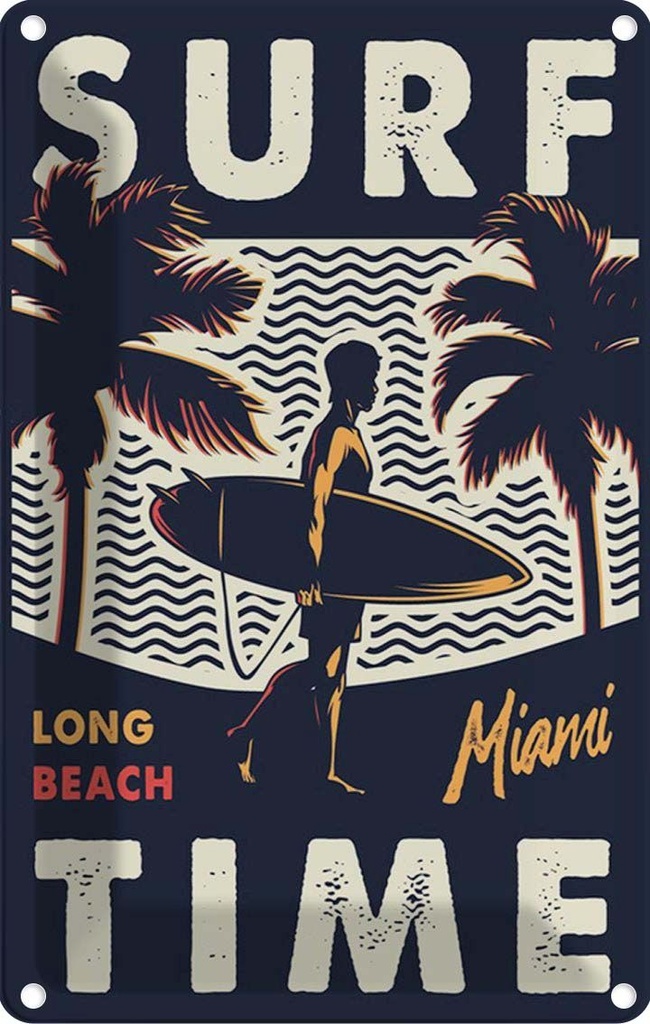 [LA-114689-1812] Blechschild 18x12 cm Miami Surf time long beach Amerika USA