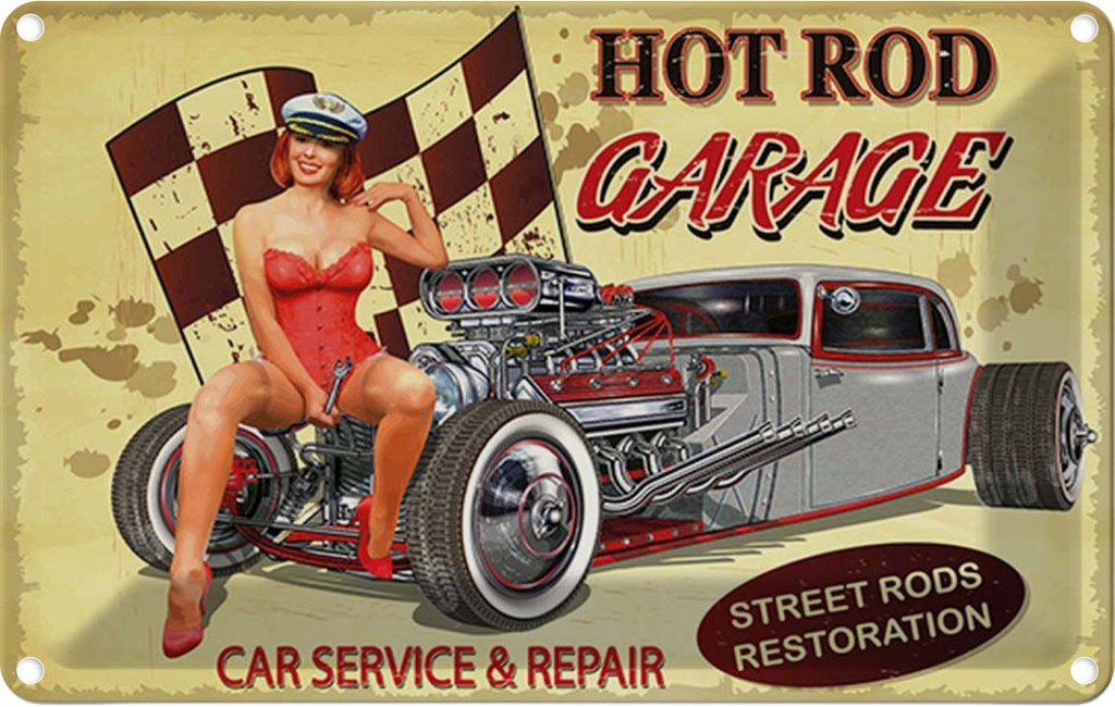[LA-114701-1812] Blechschild 12x18 cm Pinup Hoit Rod Garage Service Pin Up