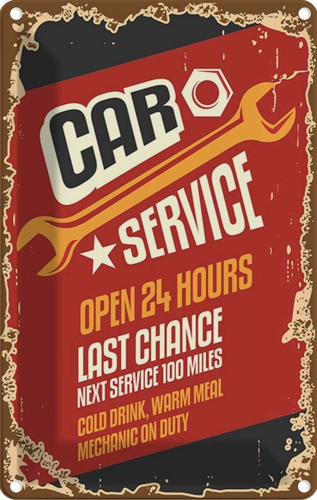 [LA-114725-1812] Blechschild 18x12 cm Car Service open 24 hours Auto Garage Werkstatt