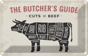 Blechschild 12x18 cm Kuh Beef cuts Fleisch Metzgerei Hofladen Marktstand Laden