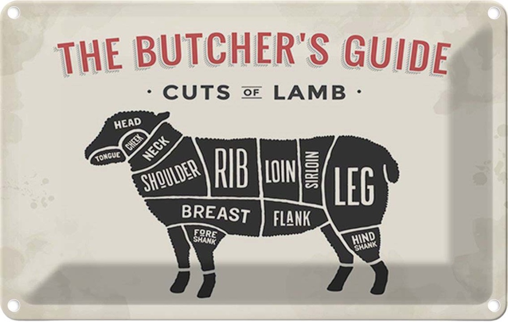[LA-114732-1812] Blechschild 12x18 cm Lamm Lamb cuts Metzgerei Fleisch Hofladen Marktstand Laden
