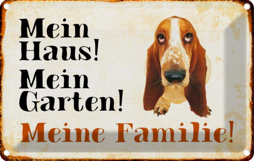 [LA-112983-2030] Blechschild 20x30 cm Hund Bassett mein Haus Garten Familie Tier Haustier