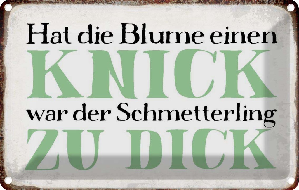 [LA-113369-2030] Blechschild 20x30 cm Blume Knick Schmetterling dick Spruch Zitat