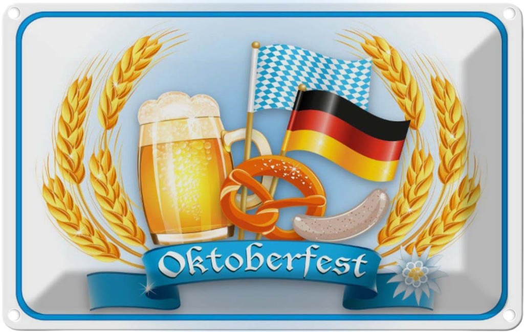 [LA-113512-2030] Blechschild 20x30 cm Oktoberfest Bier Brezel Wurst Essen Trinken Feiern Party
