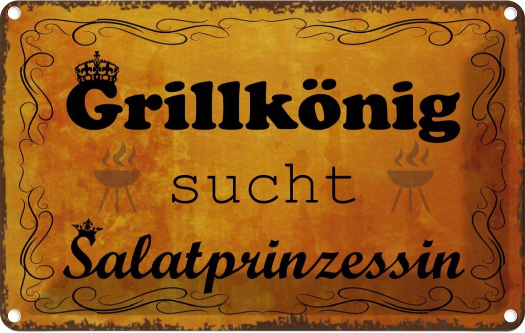 [LA-113705-2030] Blechschild 20x30 cm Grillkönig Salatprinzessin Essen Trinken