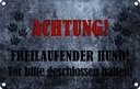 Blechschild 20x30 cm Achtung freilaufender Hund Warnschild Hinweisschild Sicherheit Vorsicht